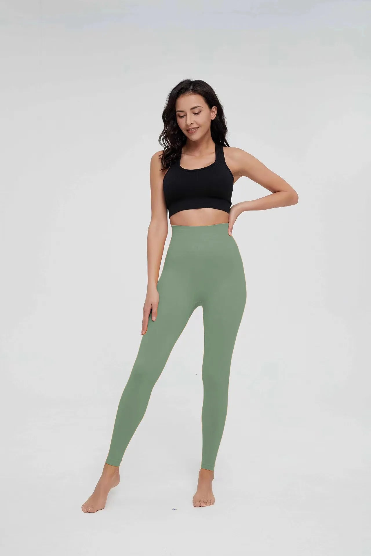 Leggings de punto sin costuras para mujer Pantalones deportivos de cintura alta Leggings de entrenamiento de gimnasio elástico alto Leggings de levantamiento de cadera sexy