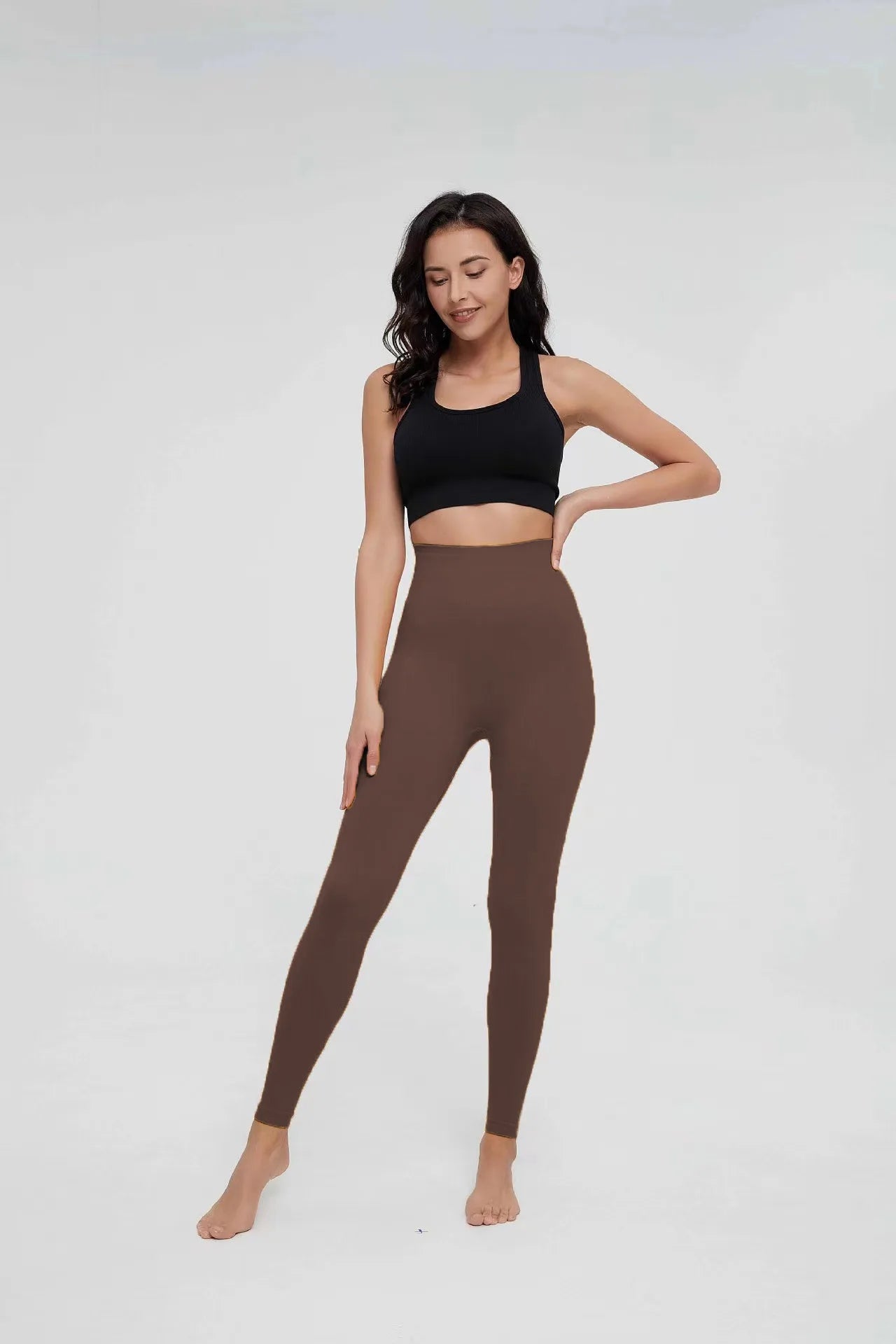 Leggings de punto sin costuras para mujer Pantalones deportivos de cintura alta Leggings de entrenamiento de gimnasio elástico alto Leggings de levantamiento de cadera sexy