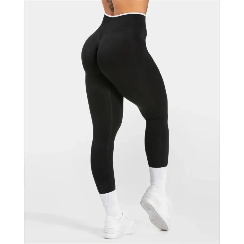 Leggings deportivos sin costuras para mujer con borde blanco