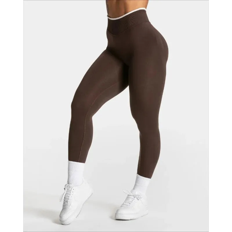 Leggings deportivos sin costuras para mujer con borde blanco