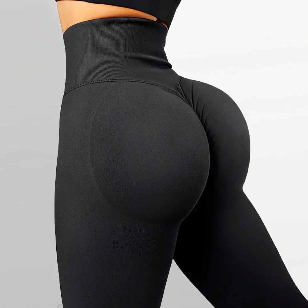 Leggings de punto sin costuras para mujer Pantalones deportivos de cintura alta Leggings de entrenamiento de gimnasio elástico alto Leggings de levantamiento de cadera sexy