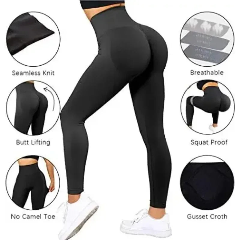 Leggings de punto sin costuras para mujer Pantalones deportivos de cintura alta Leggings de entrenamiento de gimnasio elástico alto Leggings de levantamiento de cadera sexy