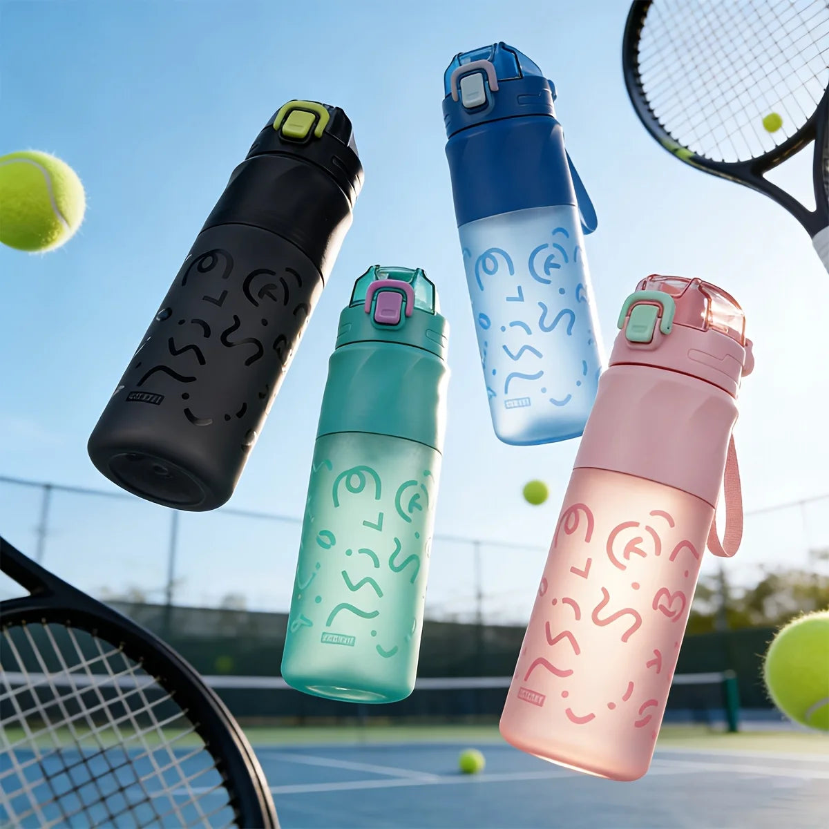 Botella de agua deportiva de plástico de 900 ml, bebida portátil a prueba de fugas