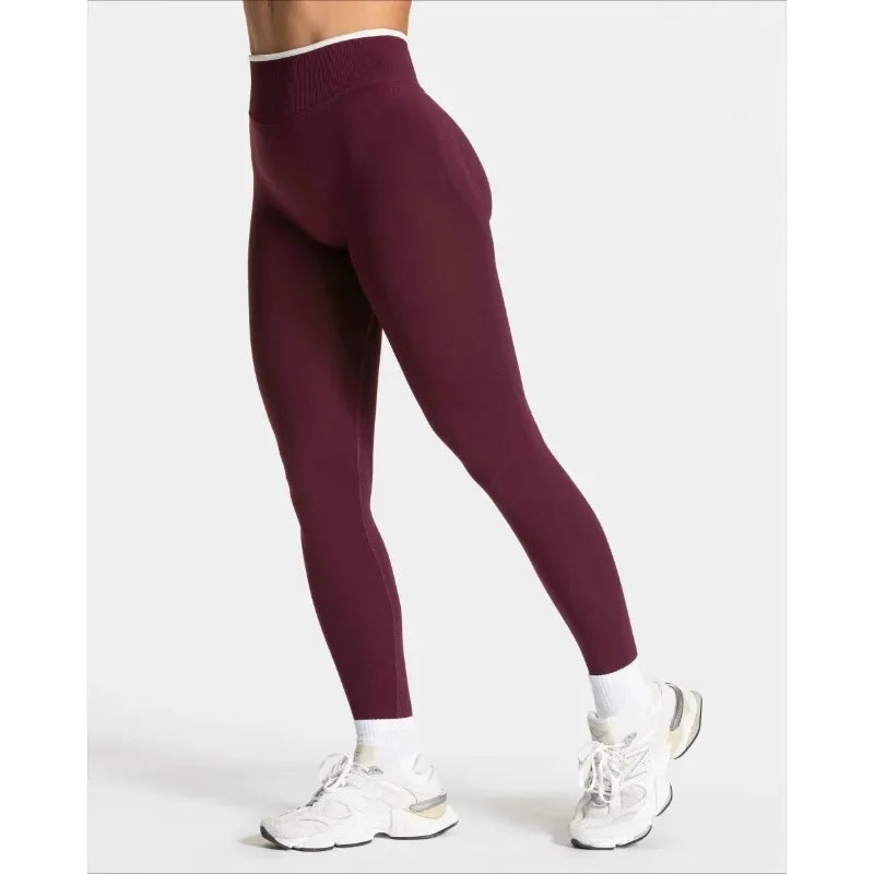 Leggings deportivos sin costuras para mujer con borde blanco