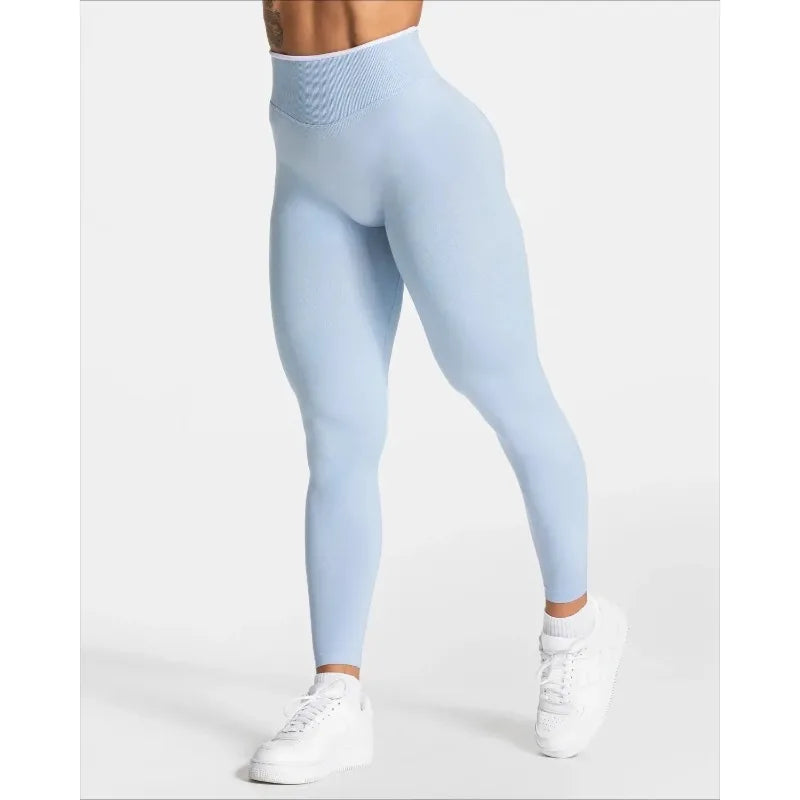 Leggings deportivos sin costuras para mujer con borde blanco
