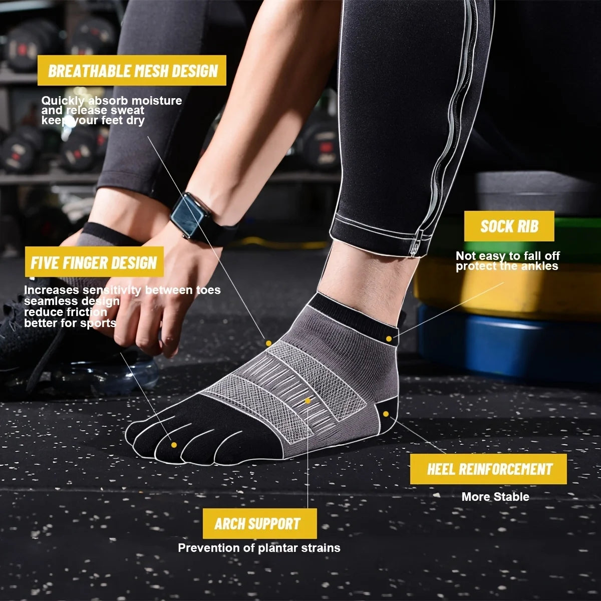 Calcetines deportivos cortos de cinco dedos, transpirables, cómodos, moldeados, unisex