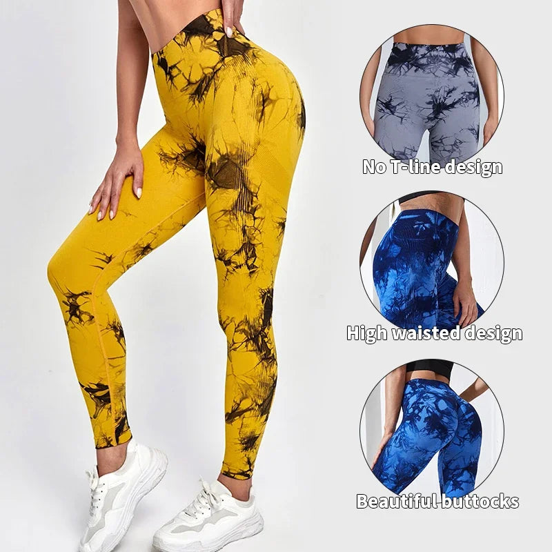 Leggins con estampado tie-dye sin costuras de cintura alta