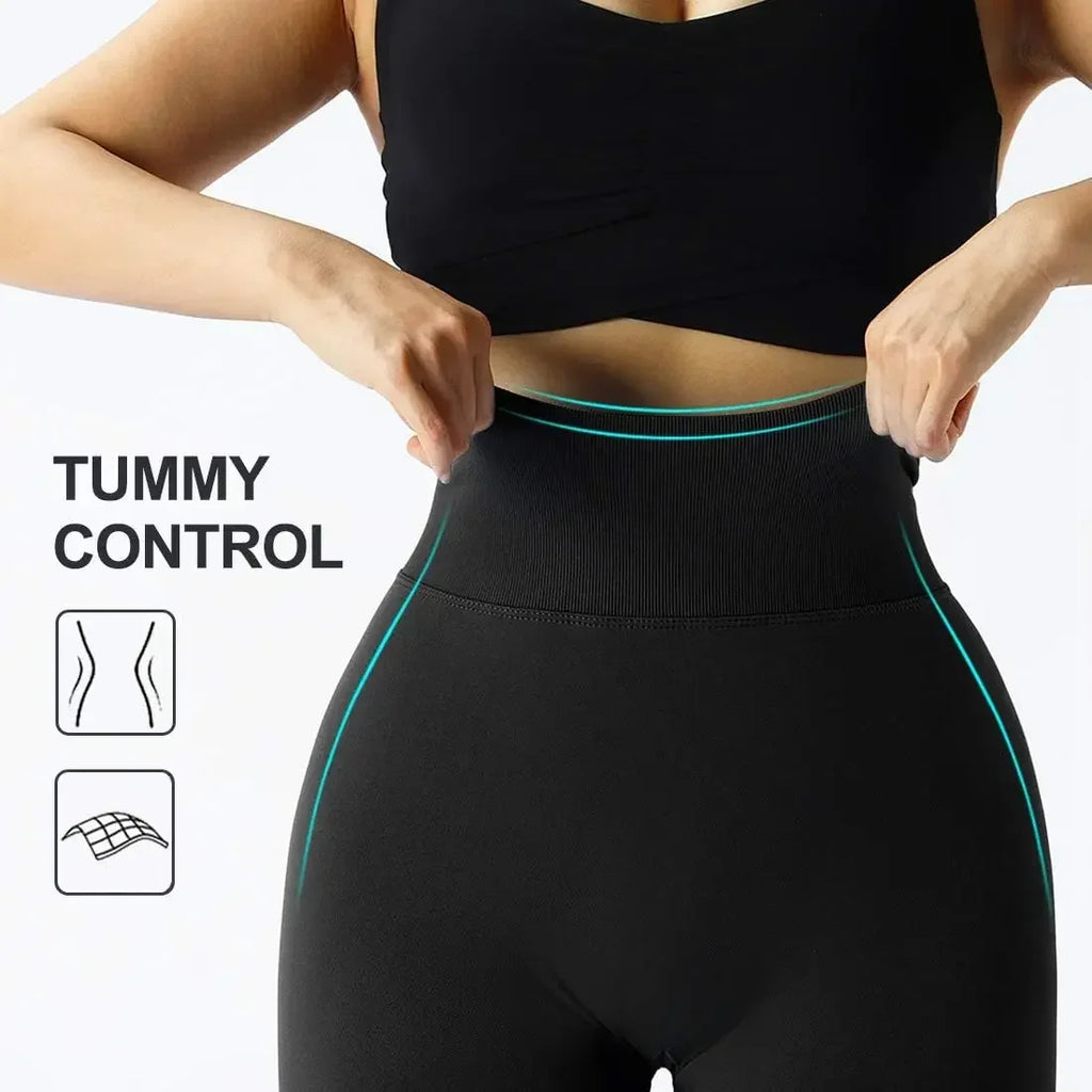 Leggings de punto sin costuras para mujer Pantalones deportivos de cintura alta Leggings de entrenamiento de gimnasio elástico alto Leggings de levantamiento de cadera sexy