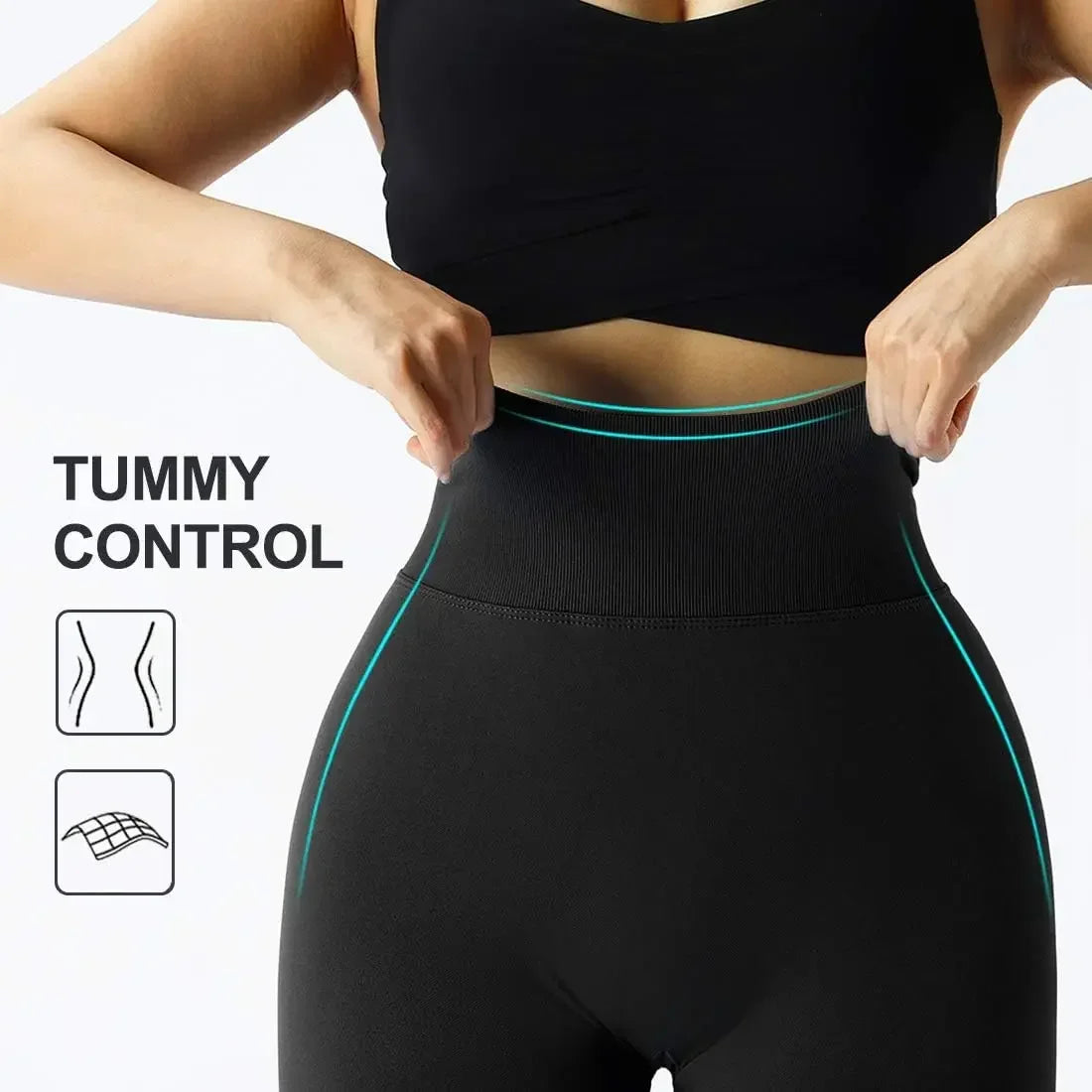 Leggings de punto sin costuras para mujer Pantalones deportivos de cintura alta Leggings de entrenamiento de gimnasio elástico alto Leggings de levantamiento de cadera sexy