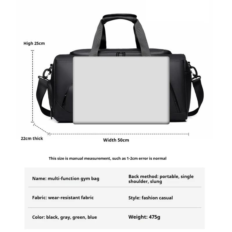 Bolsa de gimnasio deportiva, bolso de gran capacidad, bolsa de viaje portátil, compartimento múltiple con almacenamiento de zapatos, perfecto para vacaciones