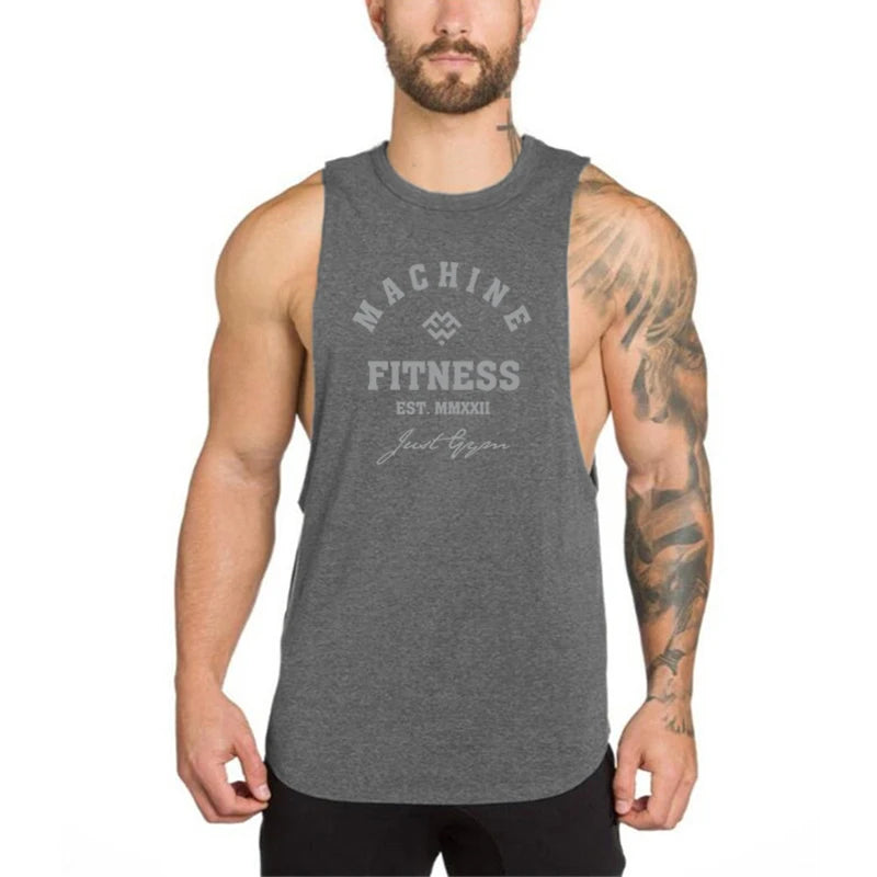 Gimnasio Culturismo Entrenamiento Fitness Camisetas Hombre Casual Deporte Sin mangas Singlets Summer Running Algodón Transpirable Suelto Tank Tops