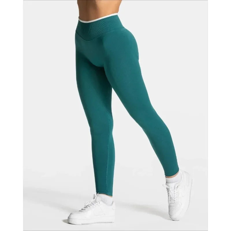 Leggings deportivos sin costuras para mujer con borde blanco