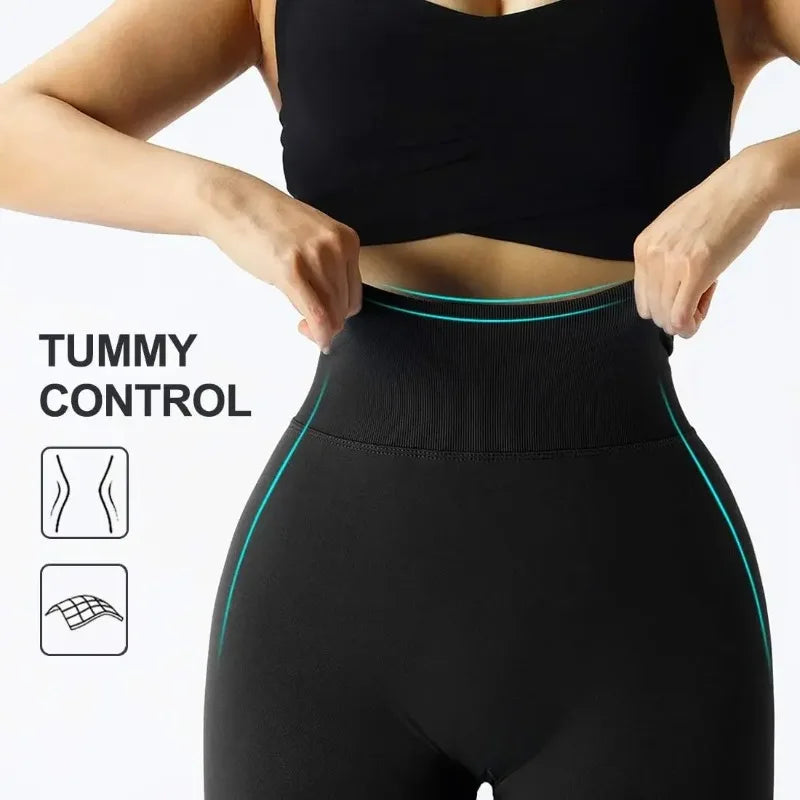 Leggings de punto sin costuras para mujer Pantalones deportivos de cintura alta Leggings de entrenamiento de gimnasio elástico alto Leggings de levantamiento de cadera sexy