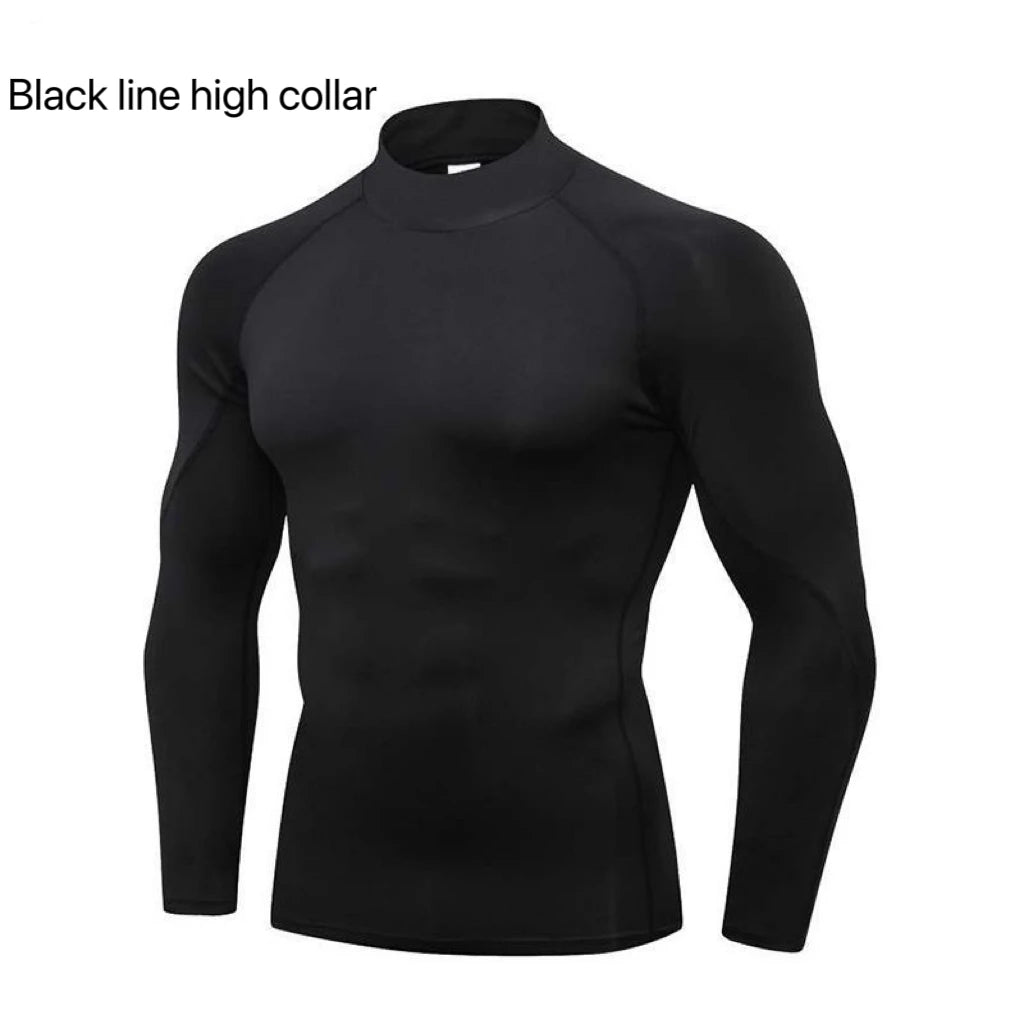 Camisa de compresión de entrenamiento para hombre Camiseta de running de secado rápido Cuello alto Manga larga Rash Guard Gym Base Layer Camiseta interior deportiva